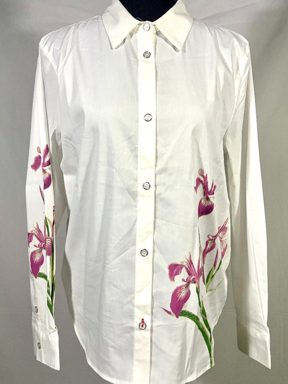 Hunter Floral Button Down Blouse Womens S White Stretch Cotton NWT $109